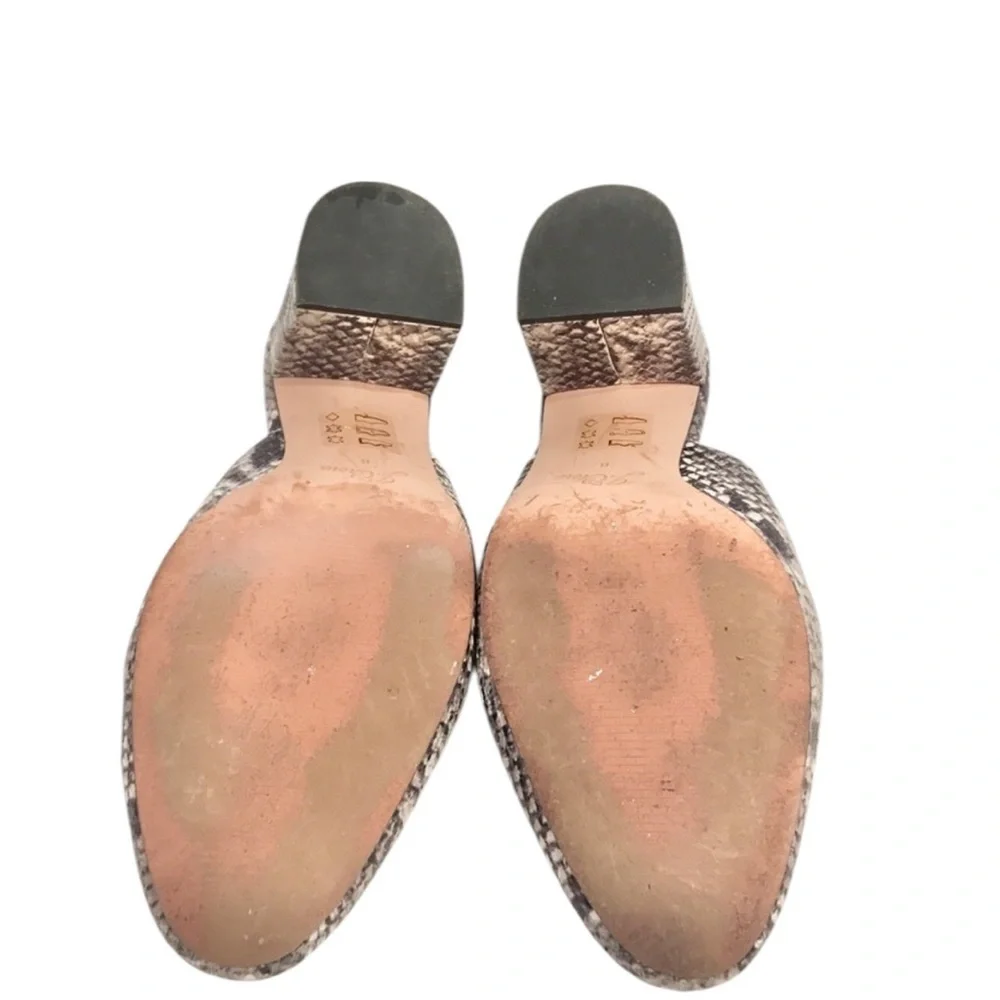 J. Crew Leather Snakeskin Block Heel Almond Toe Mules Shoes Sz. 8.5 Excellent